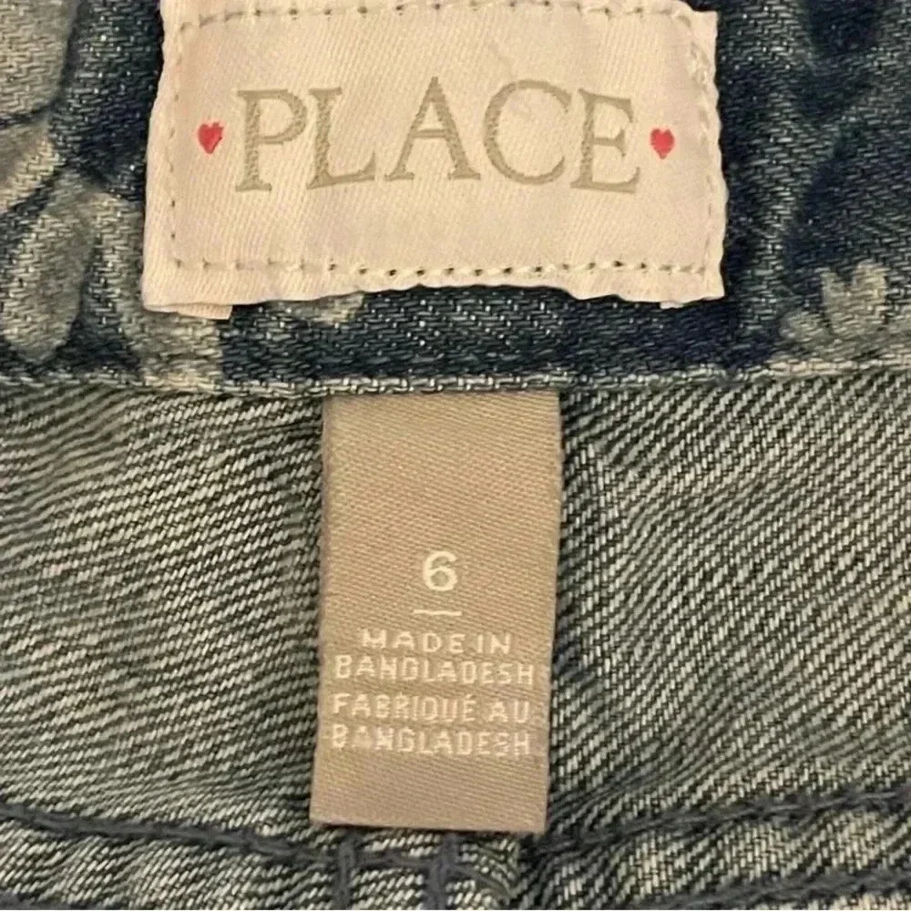The Children’s Place Blue Floral Girls Overall Cotton Jeans Pants SZ 6 # 1569